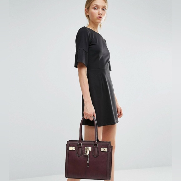 ALDO Oxblood Structured Tote With Faux Snake Detail - Picture 7 of 9